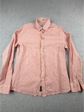 Mavi Mens Fitted Long Sleeve Button Up Shirt M Pink Textured 100% Cotton Casual‎